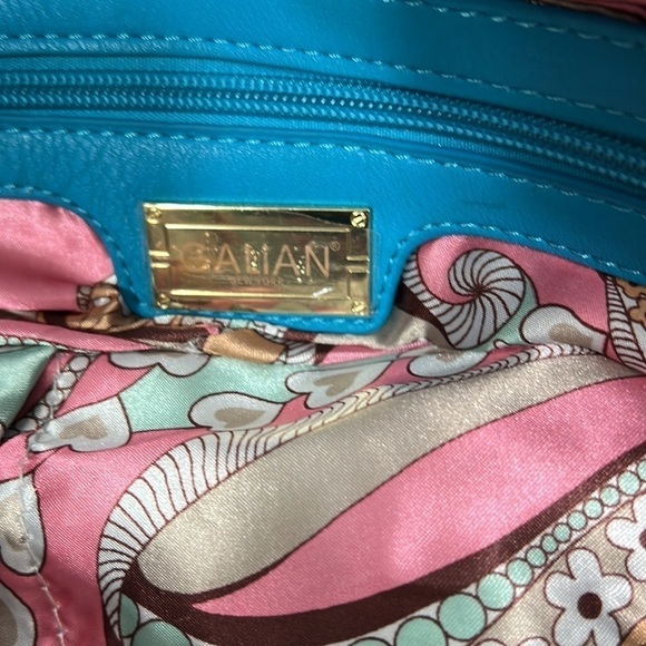 Galian Bright Blue Shoulder Bag with Gold Tone Trim and Tassels - Picture 5 of 8